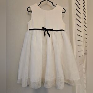 Elegant White Kids Dress with Black Bow